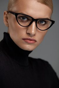 cat's eye glasses on a beautiful woman